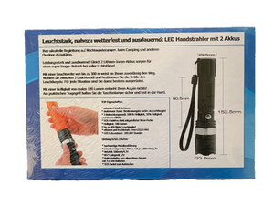 LED Akku Power Taschenlampe 180 Lumen mit Zoom und SOS Funktion