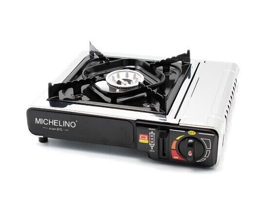 Michelino Gaskocher / Campingkocher - 1 flammig - mit Tragekoffer Edelstahl