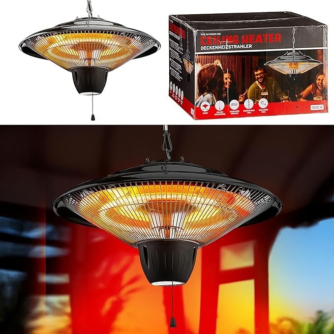 Deckenheizstrahler | Halogen Heizpilz zum hängen | Ø 42cm | 1500 Watt