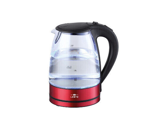 Lentz 1,8 Liter 2.200W Glas-Wasserkocher Teekocher Kontrolleuchte, Bronze/rot