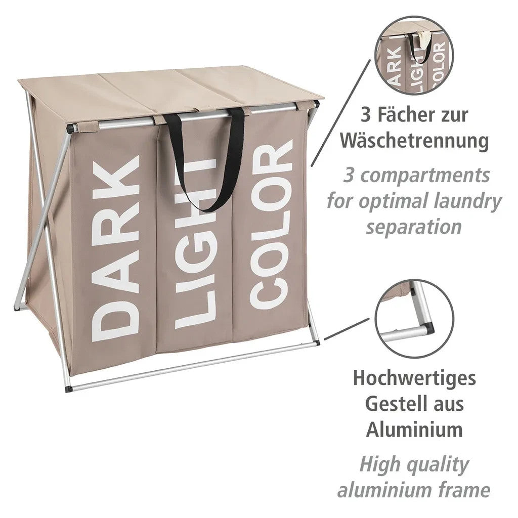 WENKO Wäschesammler Mod. Trio Top Taupe, Fassungsvermögen: 118 Liter