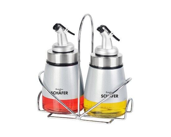 Schäfer Essig-Öl-Menage 3-tlg. verchromter Träger Essig Öl Set
