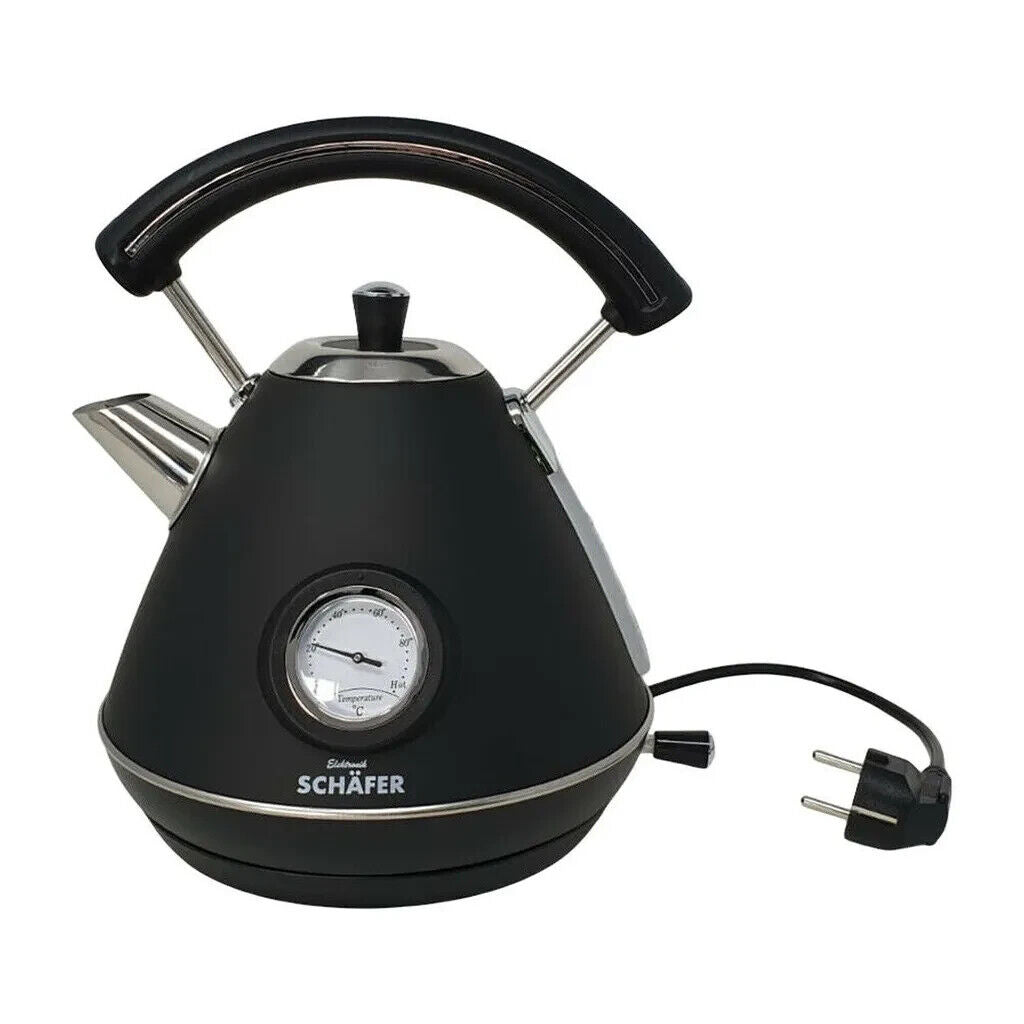 Schäfer Wasserkocher 1,7L 2200W Teekocher Edelstahl Retro schwarz