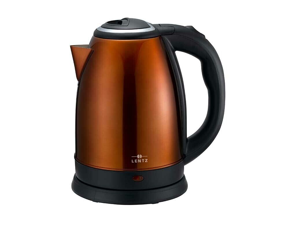Lentz Edelstahl Wasserkocher 1800w 1,8L Schwarz/Kupfer/Rot