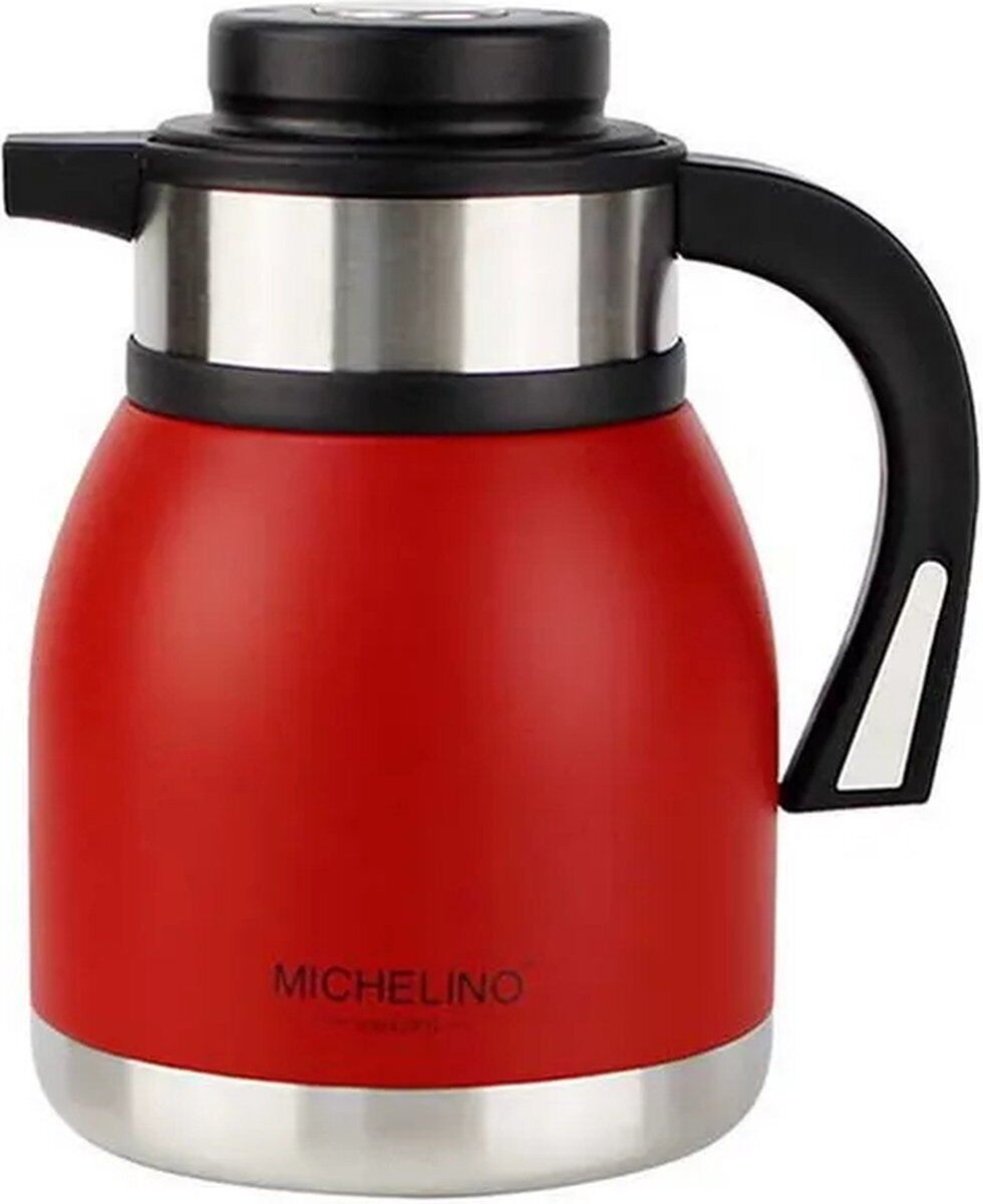 Michelino Isolierkanne Grau/Rot 1,2 Liter Edelstahl Kaffeekanne Teekanne