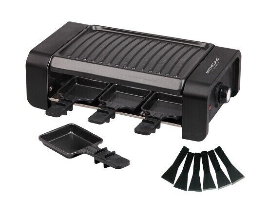 Michelino Raclette Grill für 6 Personen 900 W Schwarz Antihaftbeschichtet Party