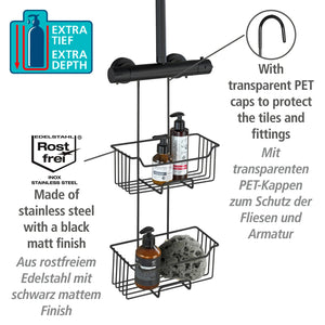 WENKO Duschcaddy Milo Schwarz Edelstahl zwei Etagen ohne Bohren Bad-Accessoire