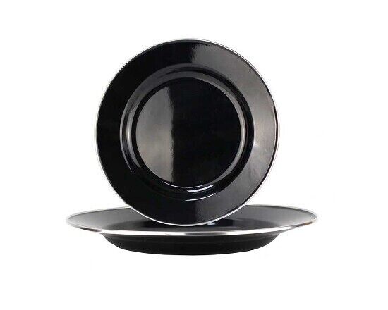 2-teiliges Campingteller-Set Michelino praktisch Emaillebeschichtung Schwarz Neu