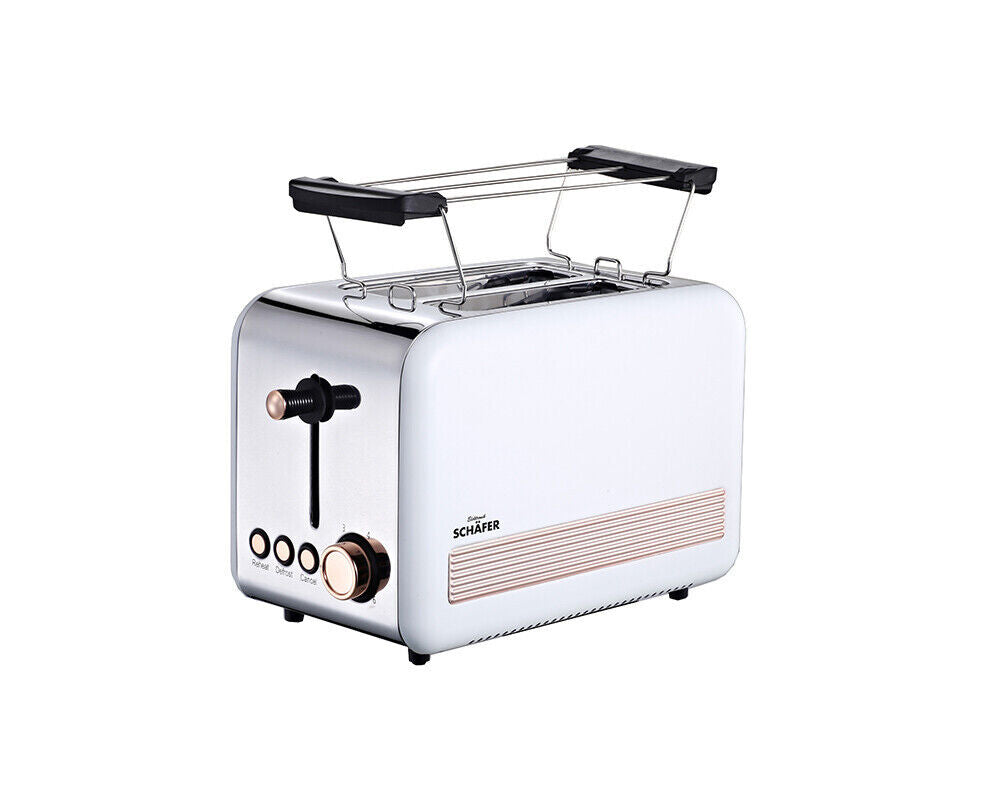 Schäfer Retro 2 Scheiben-Toaser aus Edelstahl 850 Watt, weiß-rosegold