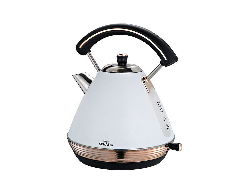 SCHÄFER Retro Wasserkocher 1,7L EDS 2200W Aut. Abschaltung Weiß/Gold