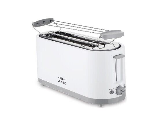 4-Scheiben Toaster weiß Langschlitztoaster Brötchenaufsatz Cool-touch-Gehäuse