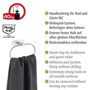 Wenko Handtuchring Turbo-Loc Edelstahl Orea Matt ohne Bohren mit Kleepad System