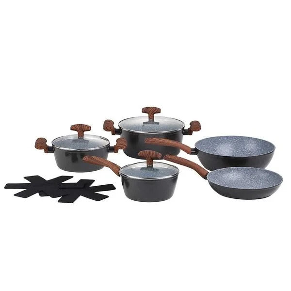 MICHELINO 10-tlg. Kochtopf-Set Aluminium Serie Wood Edel alle Herdarten