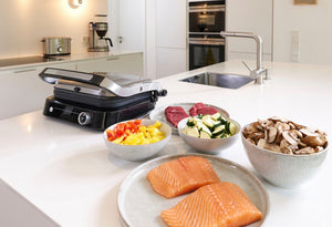 Schäfer Kontaktgrill mit Antihaft Grillflächen, vielseitiger Grill für Panini, Gemüse und Steaks