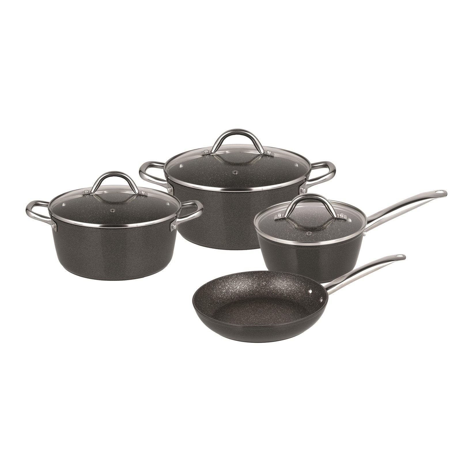 MICHELINO MARIE 7-teiliges Kochtopf-Set mit Pfanne und Glasdeckeln aus geschmiedetem Aluminium, geeignet für Induktion und alle Herdarten.