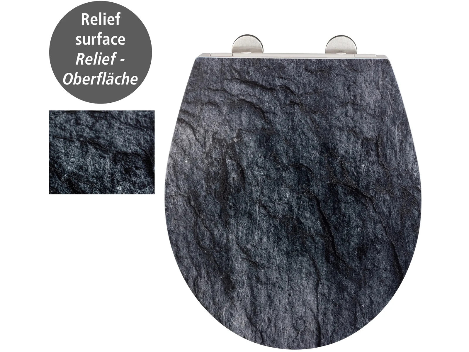 Premium WC-Sitz Mod. Slate Rock mit Relief, aus antibakteriellem Duroplast
