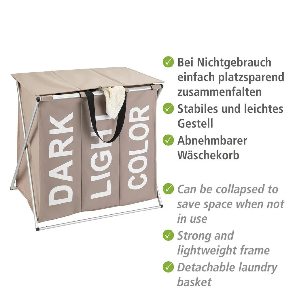 WENKO Wäschesammler Mod. Trio Top Taupe, Fassungsvermögen: 118 Liter