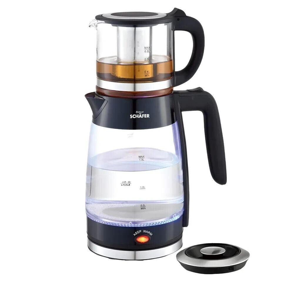 Schäfer Wasserkocher mit Teekanne aus Glas Premium Qualität für Ihr Zuhause 1,8l