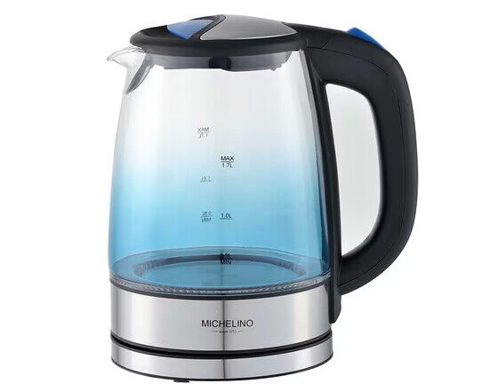 Michelino Glas 1,7L Wasserkocher Wasserbereiter kabellos Teekocher  LED