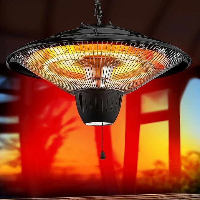 Deckenheizstrahler | Halogen Heizpilz zum hängen | Ø 42cm | 1500 Watt