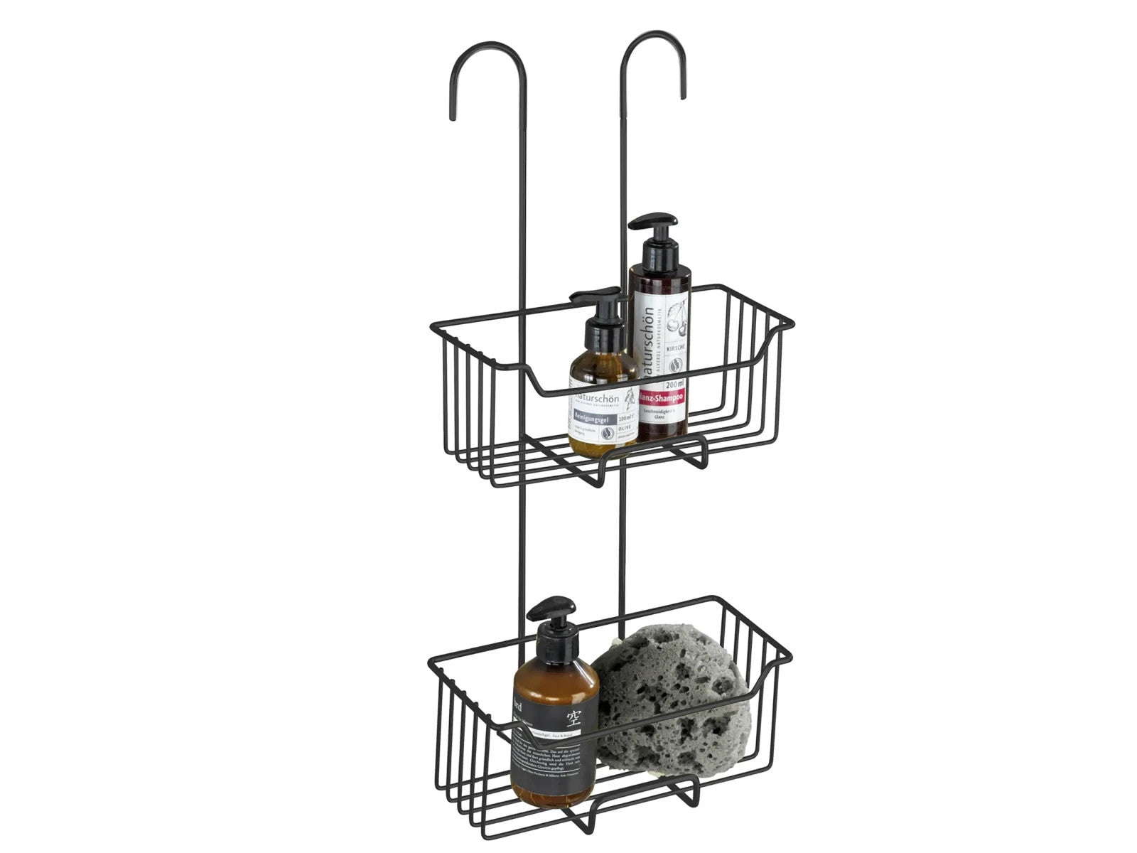 WENKO Duschcaddy Milo Schwarz Edelstahl zwei Etagen ohne Bohren Bad-Accessoire