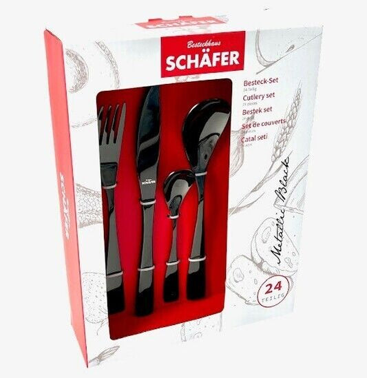 Schäfer Besteckset 24 teilig Menü Tafel 6 Personen Metallic Schwarz