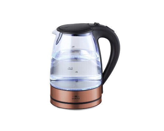 Lentz 1,8 Liter 2.200W Glas-Wasserkocher Teekocher Kontrolleuchte, Bronze/rot
