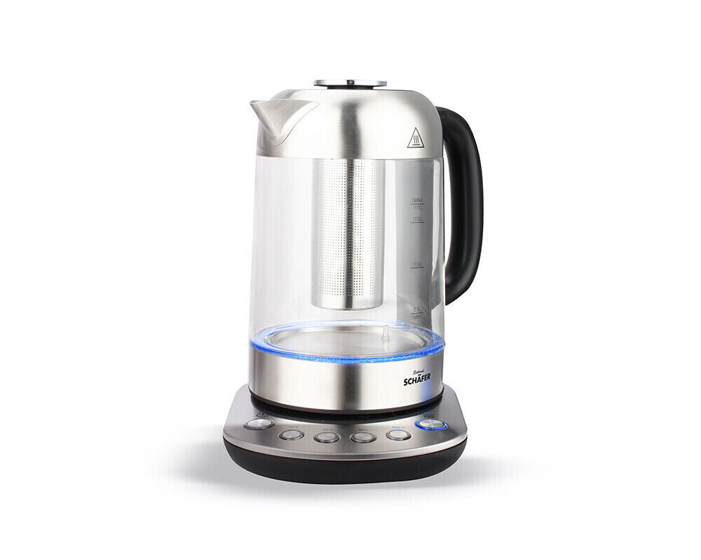 Schäfer Tee-Wasserkocher 1,7 L Tee-Einsatz Glas-Edelstahlgehäuse Temperaturwahl