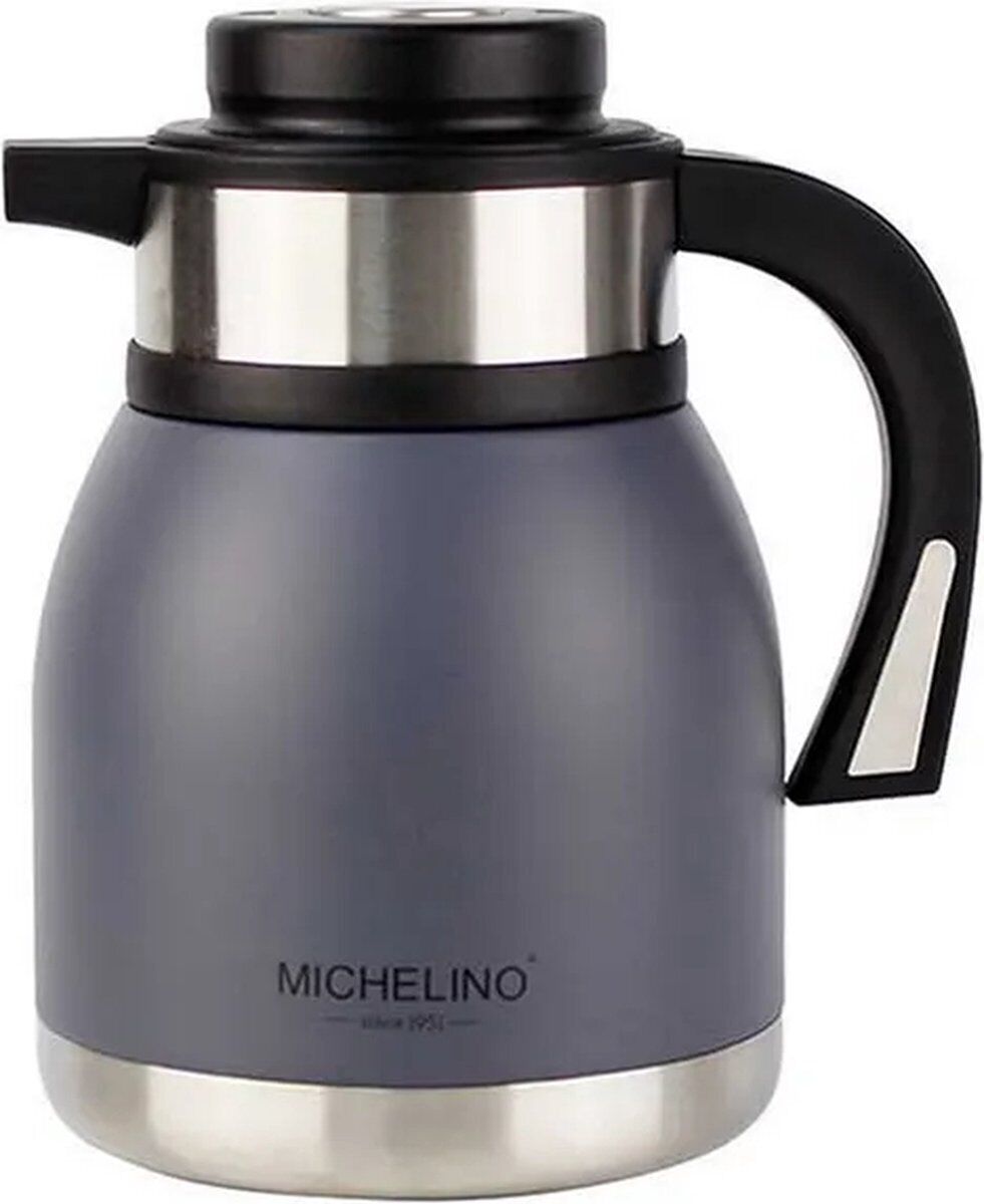 Michelino Isolierkanne Grau/Rot 1,2 Liter Edelstahl Kaffeekanne Teekanne