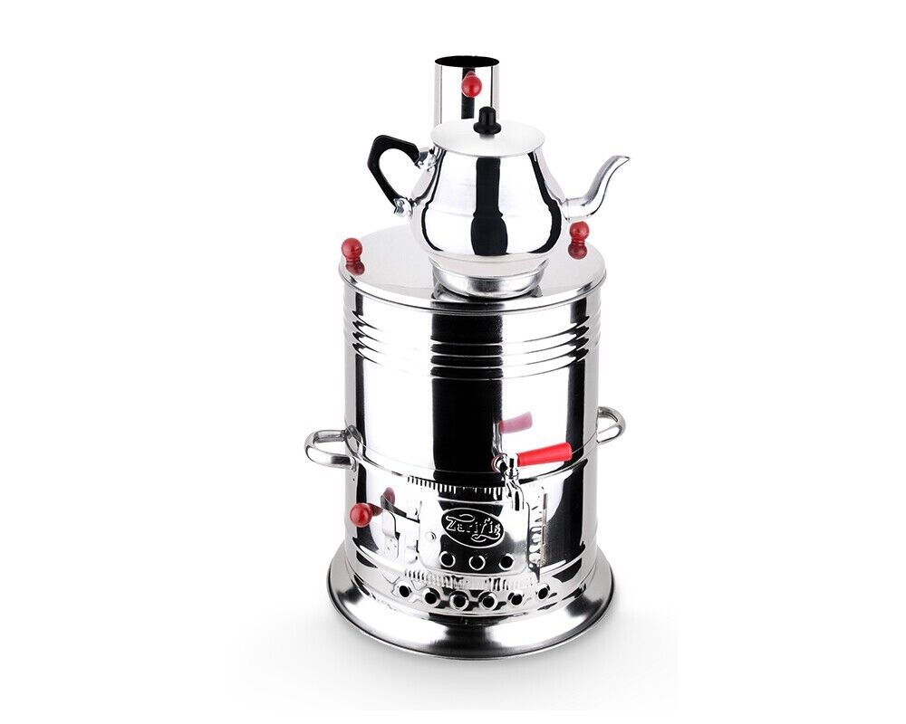 HOFFMANNS robuster Edelstahl-Holzkohlen Samowar mit Teekanne Semaver