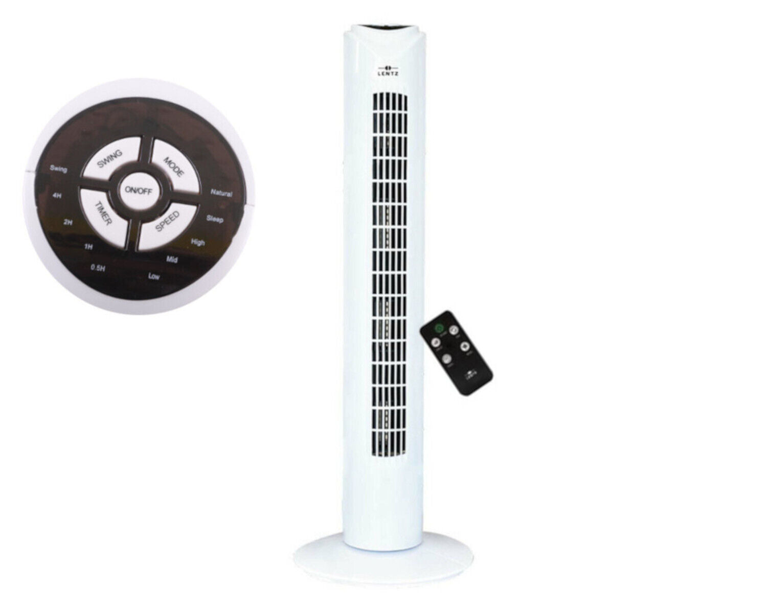 Lenz Turmventilator mit Fernbedienung und Timer Schwarz/Weiß Höhe 81 cm