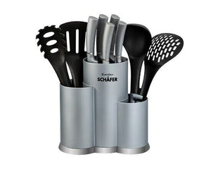 Schäfer Messerblock 10-tlg. Küchenhelfer Messerset Brotmesser Metallic Silber