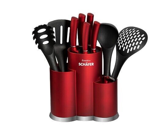 Schäfer 10-tlg. Messerblock inkl. Küchenhelfer Metallic Red