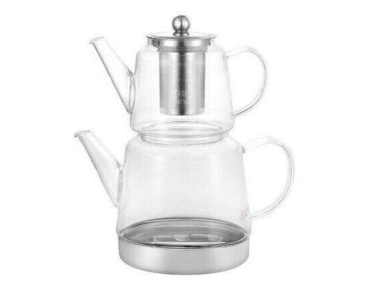 Schäfer Teekannen-Set aus Glas mit Griff und Edelstahl Filter 600 ml / 1,5 Liter