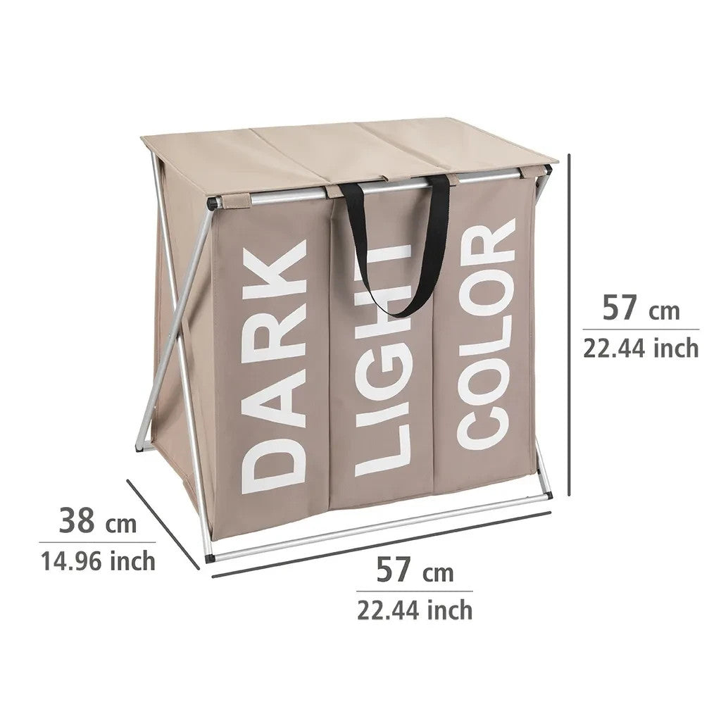 WENKO Wäschesammler Mod. Trio Top Taupe, Fassungsvermögen: 118 Liter