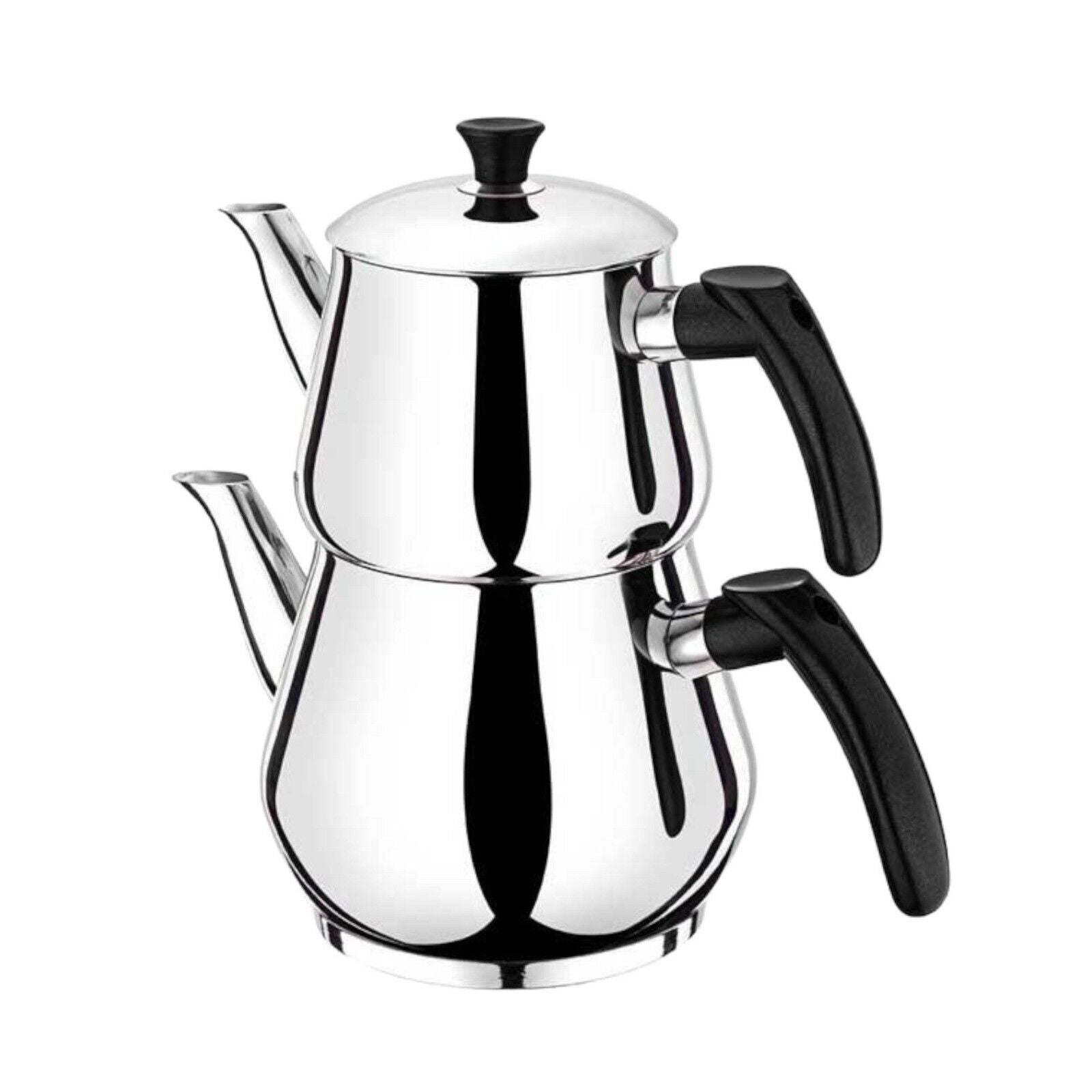 HOFFMANNS Teekanne Edelstahl Teekocher Rostfrei Schwarz Caydanlik 1,80lt/1,00Lt