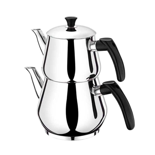 HOFFMANNS Teekanne Edelstahl Teekocher Rostfrei Schwarz Caydanlik 1,80lt/1,00Lt