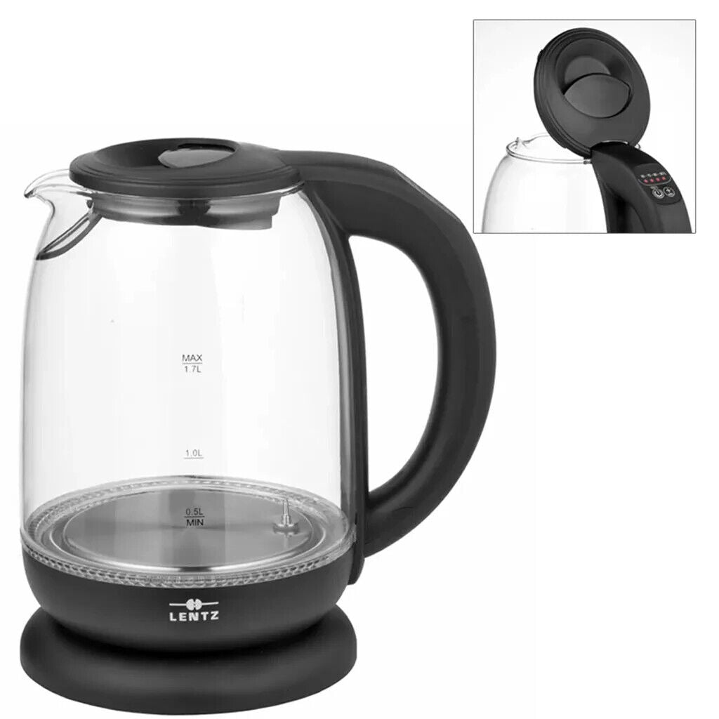 Glas-Wasserkocher mit Temperaturwahl  Warmhaltefunktion LED-Beleuchtung 1,7 L