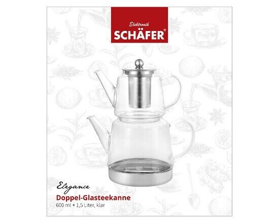 Schäfer Teekannen-Set aus Glas mit Griff und Edelstahl Filter 600 ml / 1,5 Liter