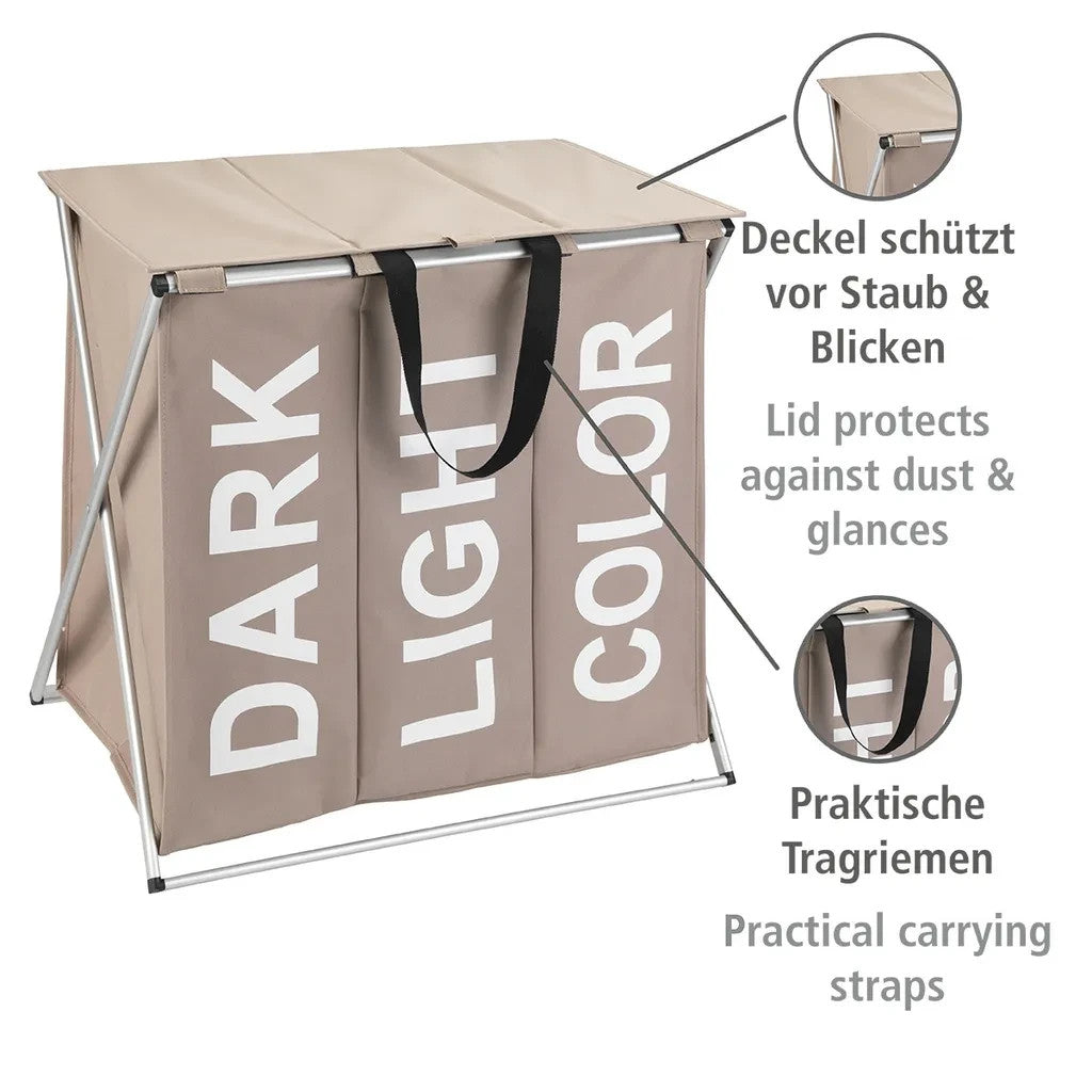 WENKO Wäschesammler Mod. Trio Top Taupe, Fassungsvermögen: 118 Liter