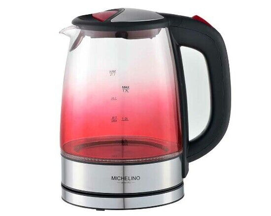 Michelino Glas 1,7L Wasserkocher Wasserbereiter kabellos Teekocher  LED