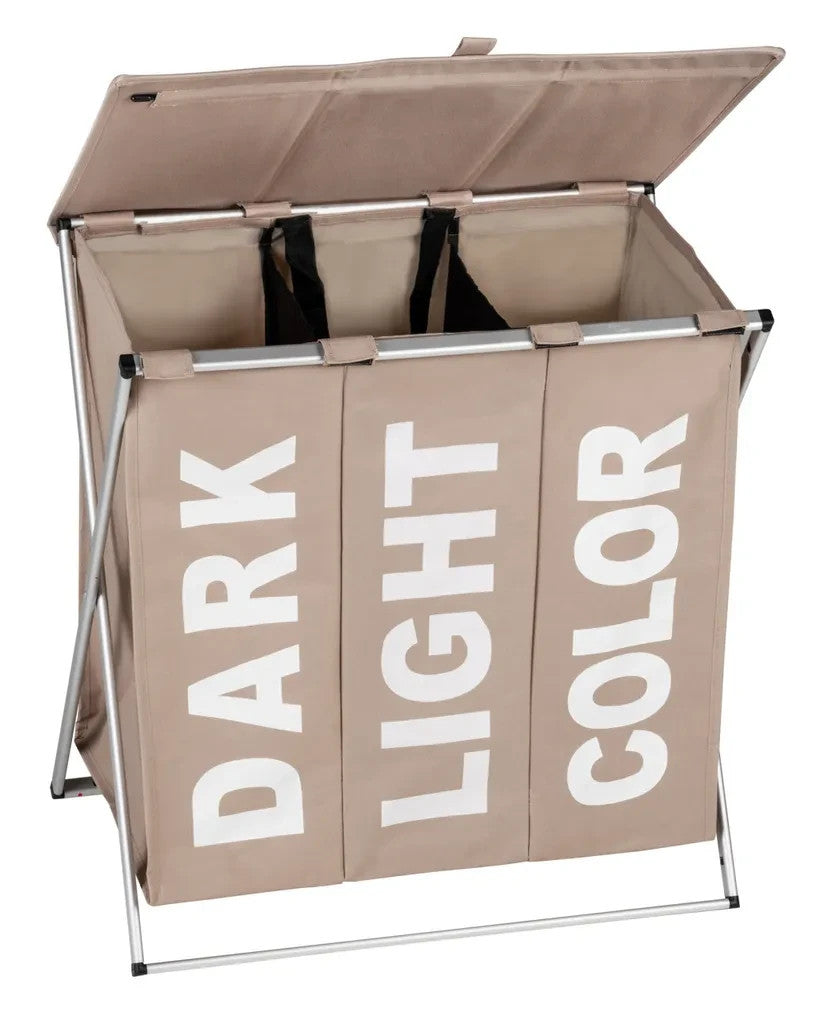 WENKO Wäschesammler Mod. Trio Top Taupe, Fassungsvermögen: 118 Liter