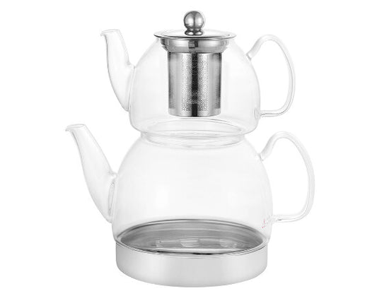 Doppel-Glasteekanne Induktion 600 ml / 1,5 Edelstahl Fuß