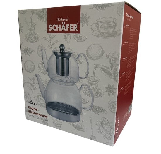 Doppel-Glasteekanne Induktion 600 ml / 1,5 Edelstahl Fuß