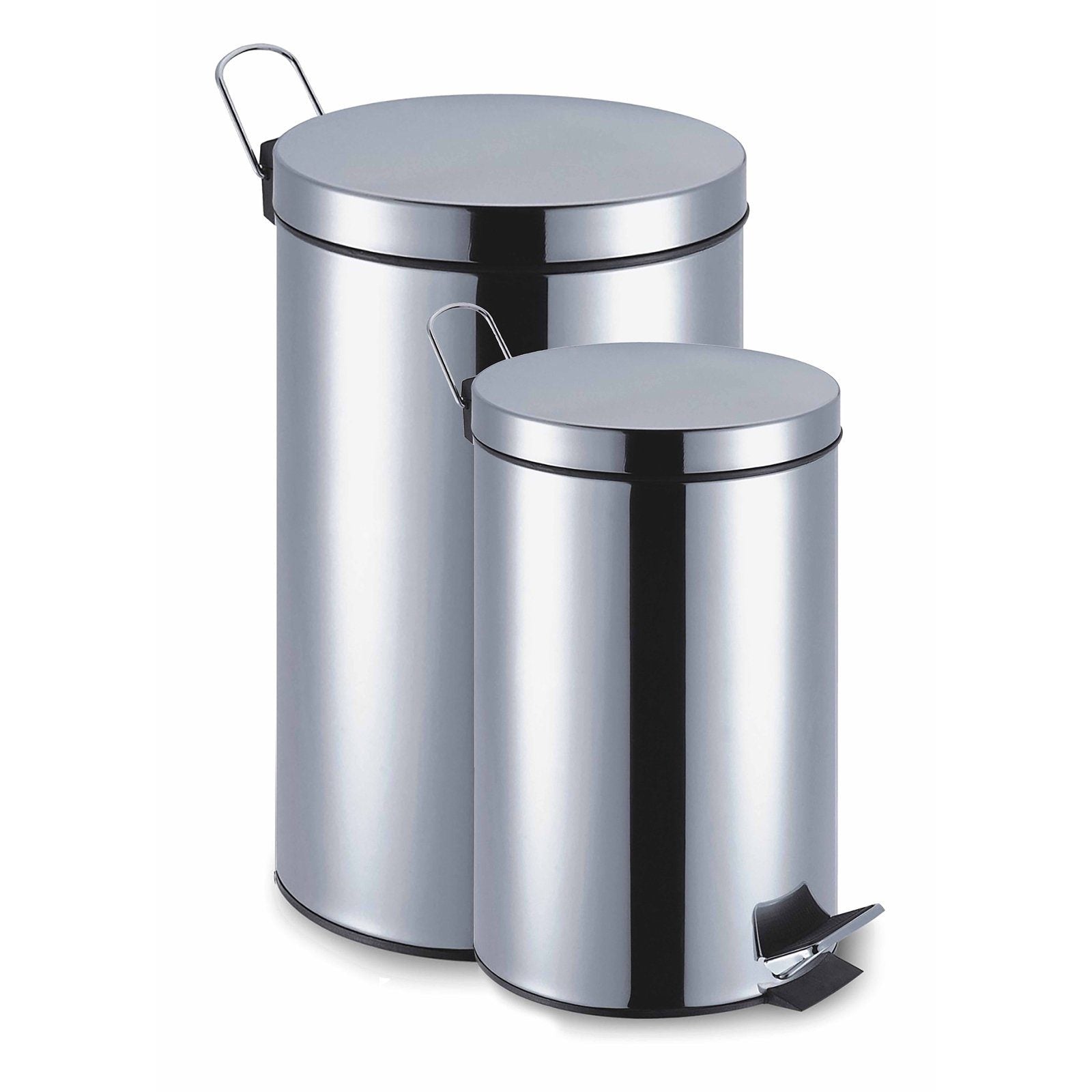 Hoffmanns 2er Tretabfalleimer Set aus Edelstahl mit Fußpedal – 12 l und 3 l, elegantes Design für Küche oder Bad.