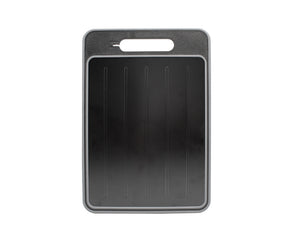 Michelino 4in1 Schneidebrett in Schwarz mit grauem Rand – robuste Kunststoffoberfläche mit Auftaufunktion und Griff.