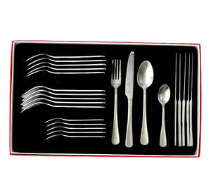 Schäfer Besteckset Serie Sare 24-teilig elegant arrangiert im schwarzen Karton mit Gabeln, Messern, Löffeln und Teelöffeln